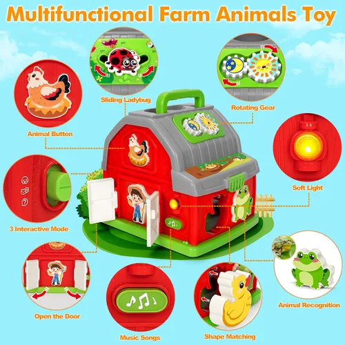 Vista 2 de Ellinjan Juguetes de aprendizaje Montessori para niños y niñas de 1, 2, 3 años, animales musicales de granja para niños pequeños de 1 a 3 años