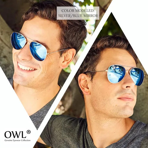 Vista 6 de OWL Paquete de 12 lentes de sol de aviador a granel de metal dorado, plateado, marco negro para hombres y mujeres, gafas de fiesta