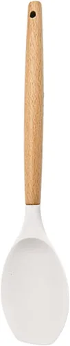 Vista 14 de Juego de utensilios de cocina de silicona con mango de madera, utensilios de cocina de silicona antiadherentes, juego de espátula blanca, cuchara