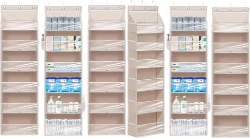 Vista 13 de Organizador de puerta con 6 bolsillos extra grandes, 12 bolsillos laterales, estante de almacenamiento resistente para armario, organizador de Beige