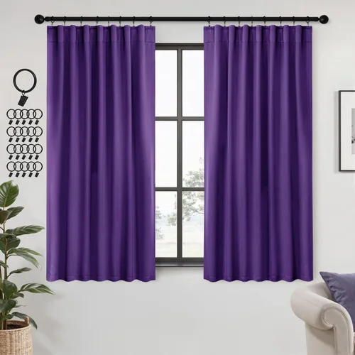 Vista 25 de ANRODUO Juego de 2 cortinas con bloqueo de luz del 99%, cortinas de 84 pulgadas de largo, cortinas negras para dormitorio, cortinas con aislamiento