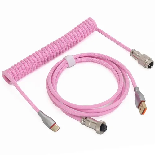 Vista 11 de Cables de teclado trenzados de 1.5 m en espiral tipo C a USB A con conector de aviador desmontable. Para teclado de juegos/tableta (arcoíris)