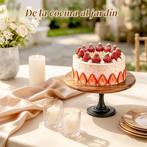 Vista 5 de NUPTIO Soporte de madera para tartas, pequeño soporte redondo para postres