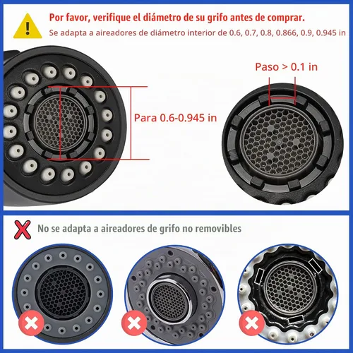Vista 2 de Llave aireadora de grifo de acero inoxidable 304 mejorada 2025 – Ajuste universal para 6 tamaños (M16.5, M18.5, M21.5, M24, Junior, Regular)