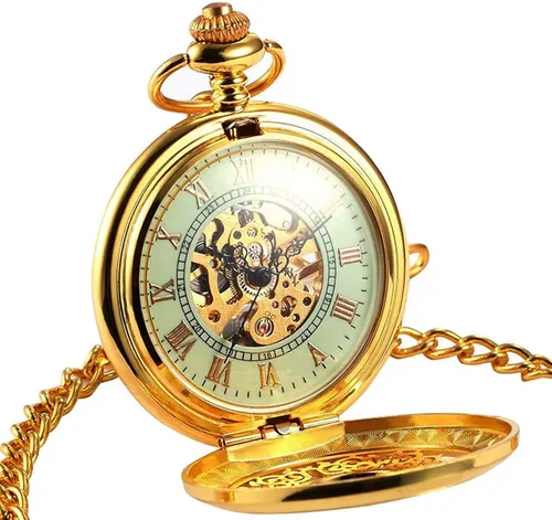 Vista 6 de Steampunk - Reloj de bolsillo mecánico con diseño de letras romanas vintage con cadenas para regalos de Navidad