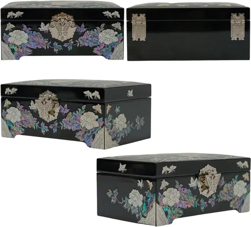Vista 4 de February Mountain Caja organizadora de joyas de nácar con bandeja para anillos, regalos para mujeres, regalo único para mujeres que lo tienen todo
