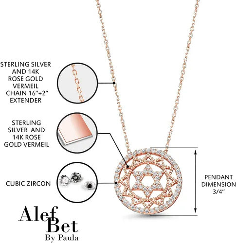 Vista 5 de Alef Bet by Paula Jewish Star of David Necklace for Women and Girls with Sparkling Clear Cz Cubic Zirconia Stones on Adjustable Chain Length