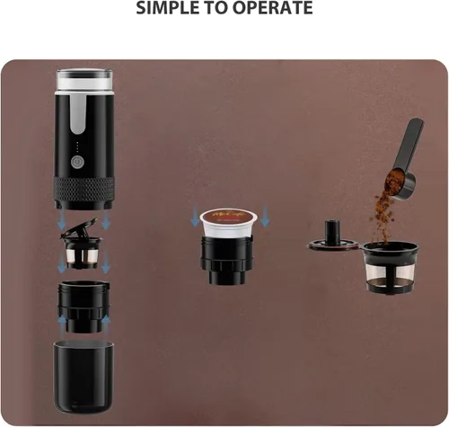 Vista 4 de Asixxsix Cafetera portátil, máquina de café expreso recargable, fácil de operar, mini cafetera de mano compatible con cápsulas de café molido