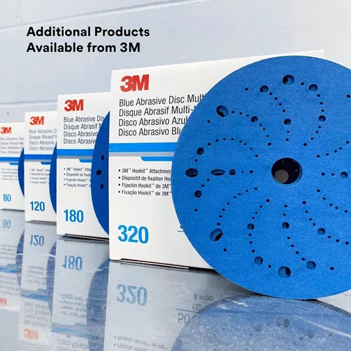 Vista 12 de 3M 3M-36142 Hookit disco abrasivo azul multi-agujero, 3" 80 Grado 50 discos, para aplicaciones de carrocería automática, preparación de pintura