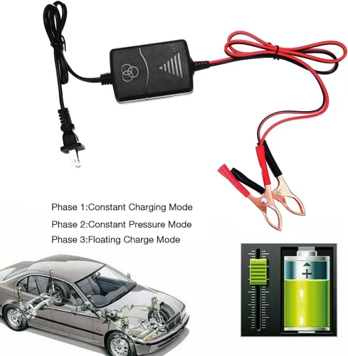 Vista 5 de Cargador de batería de coche 12V 1A, mantenedor de batería, cargador de goteo para barcos, motocicletas, vehículos todo terreno, cortadoras
