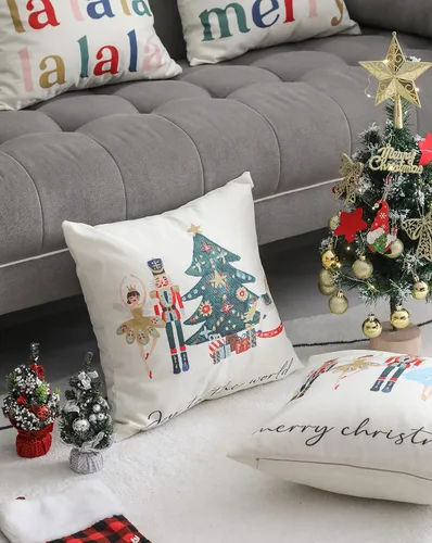 Vista 6 de Juego de 4 fundas de almohada con diseño de cascanueces y ballet de Feliz Navidad, fundas de almohada decorativas para el hogar, sofá, cama, silla