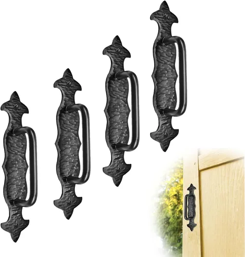 Vista 17 de Tirador o manija decorativa de hierro forjado a mano de 4.5 pulgadas Serie Farmhouse Acabado negro para cofres, armarios, baúles y puertas