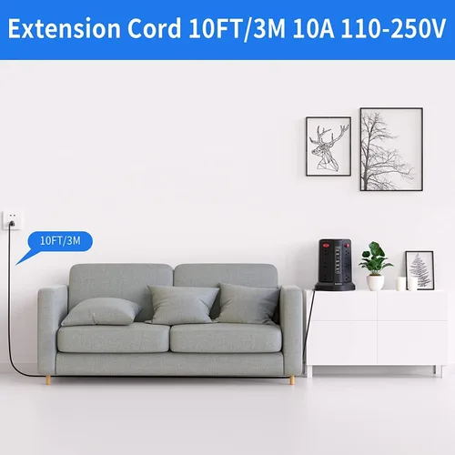 Vista 7 de Regleta de protección contra sobretensiones con torre y 5 puertos USB y luz nocturna, cable de extensión de 10 pies con 12 tomas múltiples de CA