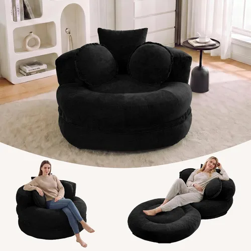 Vista 8 de Boneless Convertible Round Floor Sofa Chair with Expandable Seat, Beige Oversized Lounge Seating, High-density Foam Comfort, Reading Chair, No