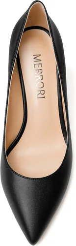Vista 3 de MERRORI Zapatos de tacón alto y grueso para mujer, sin cordones, punta cerrada, punta puntiaguda, tacón mate, zapatos de tacón de 3.3 pulgadas