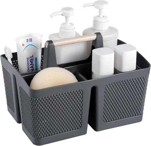 Vista 15 de rejomiik - Cesta portátil para ducha de plástico, organizador de limpieza con asa, organizador de almacenamiento portátil con asa para baño, Negro