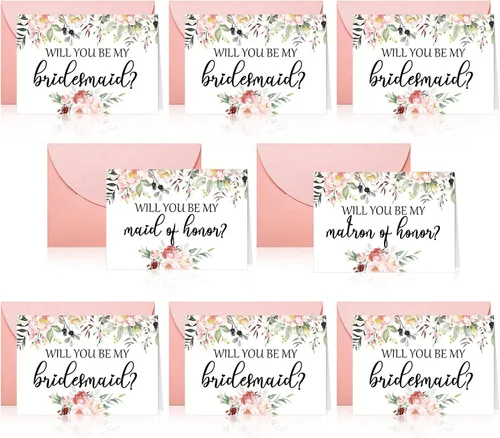 Vista 8 de Spakon 16 piezas de tarjetas "¿Serás mi dama de honor?" con sobres, estilo acuarela, floral, propuesta nupcial, dama de honor, matrona de honor