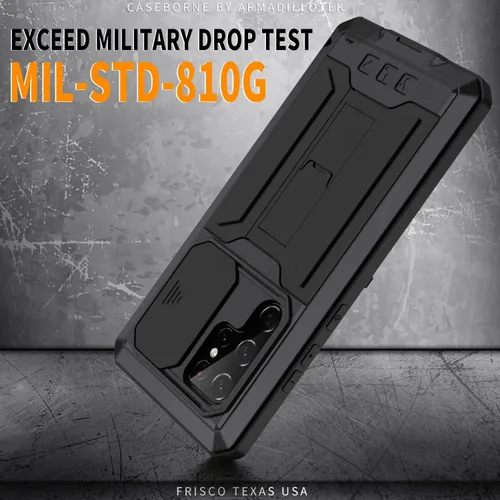 Vista 6 de Funda resistente para Samsung Galaxy S22 5G 2022 con protector de pantalla y función atril para cámara Samsung S22, de metal militar, a prueba
