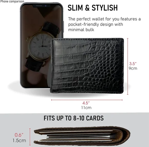 Vista 3 de Cartera hecha a mano de cocodrilo cocodrilo vientre Hornback cartera de cuero genuino RFID bloqueo hecho por artesano vietnamita, Bifold - Negro