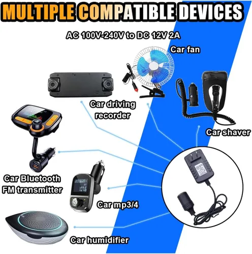 Vista 5 de Convertidor de CA a CC de 100-240V, 12V, 2A, 24W, adaptador de corriente portátil, enchufe de encendedor de cigarrillos para automóvil