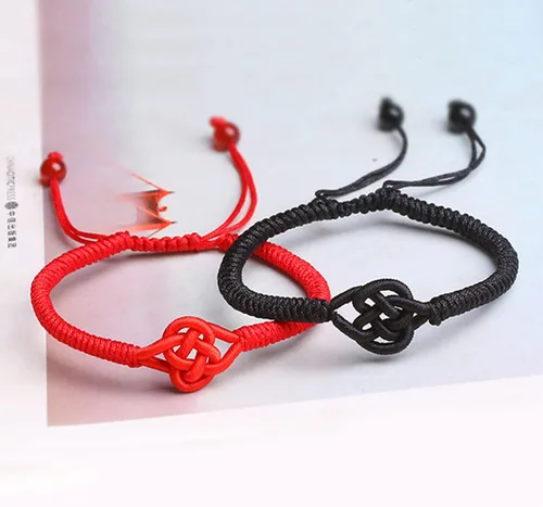 Vista 5 de Pulseras trenzadas de cuerda trenzada con nudo chino de flores de mandala para hombres y mujeres, pulseras de la suerte, Feng Shui, amistad a