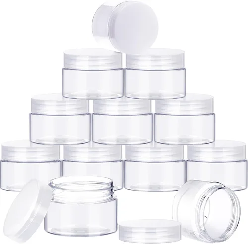 Vista 23 de SATINIOR 24 frascos de plástico transparente vacíos con tapas, recipientes de almacenamiento redondos de boca ancha para productos de belleza