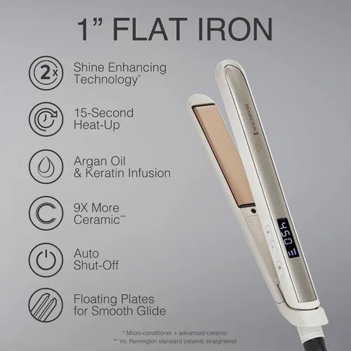 Vista 2 de Remington Shine Therapy - Plancha alisadora de pelo de 1 pulgada, plancha plana infundida con aceite de argán y queratina, plancha plana profesional