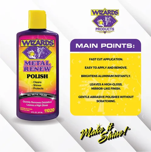 Vista 4 de Wizards Esmalte de metal crema Renovar - Limpia, brilla y protege todos los metales - Pulidor de corte rápido crema y limpiador de acero inoxidable