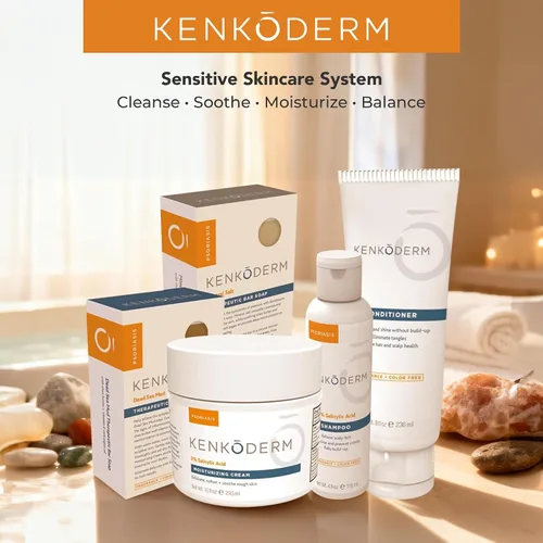 Vista 9 de Kenkoderm Acondicionador para cabello y piel sensibles con 3 por ciento de ácido salicílico, hidratante profundo anticaspa para alivio de picazón