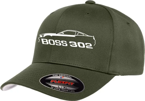 Vista 11 de 2012 2013 Ford Boss 302 Mustang Classic Car Outline Design Flexfit 6277 Gorra de béisbol atlética cabida Negro