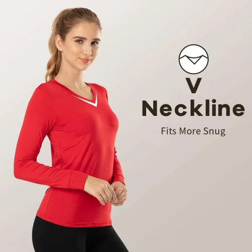 Vista 5 de MANCYFIT Tops térmicos para mujer, camisa con forro polar, manga larga, capa base, cuello en V