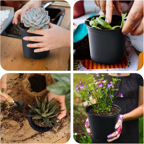 Vista 6 de Oubest Paquete variado de 50 macetas de plástico para plantas, varios tamaños, macetas de plántulas con agujeros de drenaje, macetas para interiores