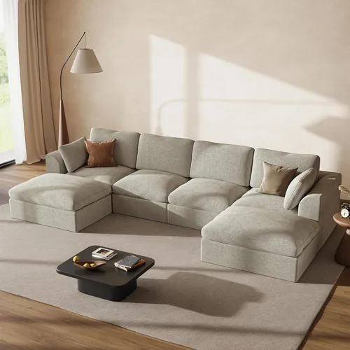 Vista 16 de Sofá modular de nube de 110" sofá deshuesado en forma de L seccional de Harina de avena ligera