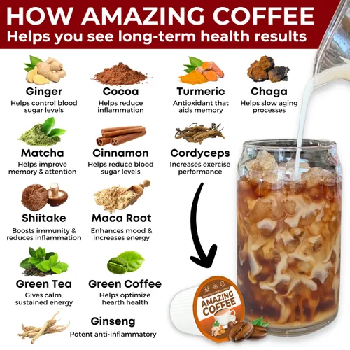 Vista 4 de Superfoods Company Amazing Coffee - Tostado francés instantáneo Hongos adaptogénicos, superalimentos - Energía, enfoque, digestión, inmunidad