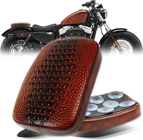 Vista 7 de DREAMIZER Cojín de Cuero para Asiento Trasero de Motocicleta con 8 Ventosas Rectangular Compatible con Motos Harley Custom (Negro)