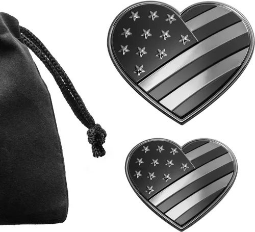 Vista 2 de EyeCatcher USA Calcomanía de Emblema de Bandera de Corazón (Negro) – Paquete de 2 Negro (Chrome Black)