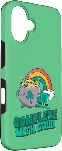 Vista 3 de iPhone 16 completo con oro - Funda con diseño de arcoíris y fortuna