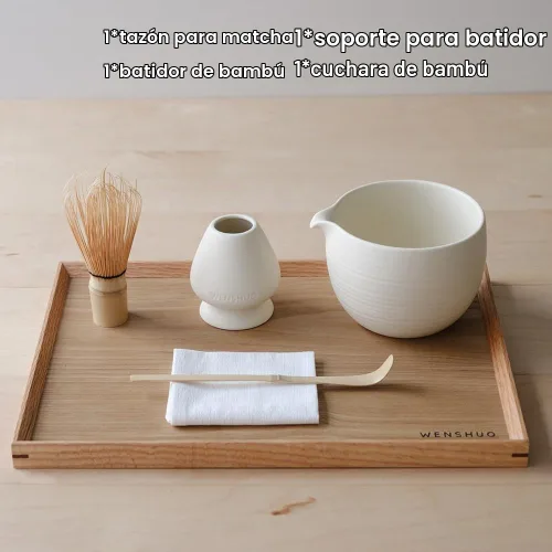 Vista 7 de WENSHUO Matcha Whisk Set, Ceramic Matcha Bowl with Spout, Crème,5-Pc Crema mate