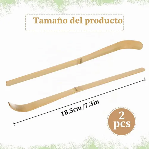 Vista 2 de Cuchara de té verde con gancho de bambú marrón, cuchara de té verde japonesa Chashaku, cuchara de té tradicional de bambú para té matcha y café