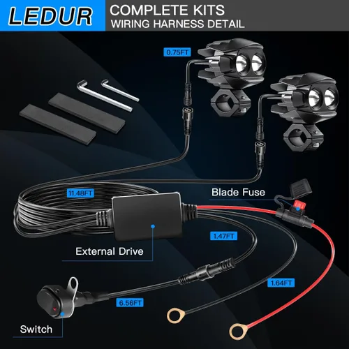 Vista 8 de LEDUR Kit de Luces Auxiliares para Motocicleta Luces LED Estroboscópicas de Conducción Antiniebla Blancas y Ámbar 6 Modos Luces Puntuales