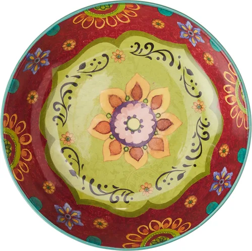 Vista 2 de Tunisian Sunset - Cuenco de cerámica para servir de 13.25 pulgadas, 128 onzas, cuenco multicolor para pasta con patrón floral bohemio, plato