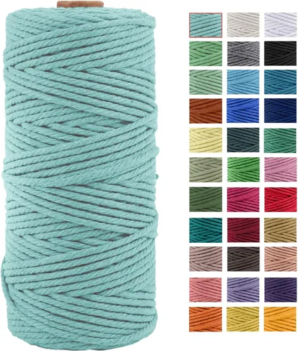 Vista 30 de Cordón de macramé de algodón natural grueso de 3mm x 109 yardas, cuerda de algodón trenzado de 4 hebras para macramé suave de color natural hecho a