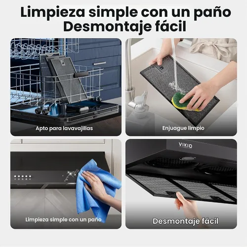Vista 7 de VIKIO HOME Campana extractora para debajo del gabinete de 30 pulgadas, ventilación de cocina de doble motor de 580 CFM con luces LED, control