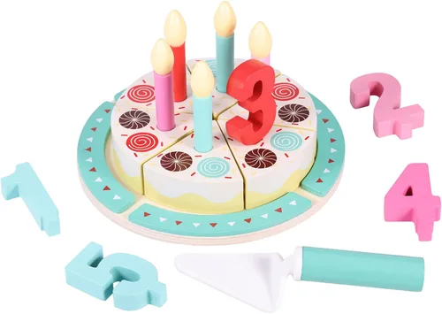 Vista 8 de Juguetes para cortar pasteles de cumpleaños, juego de comida de madera para niños pequeños, juguetes de cocina para niños y niñas