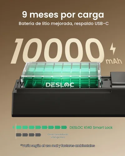 Vista 4 de DESLOC Cerradura inteligente de la vena de palma, cerrojo recargable del Negro mate