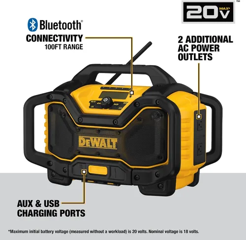 Vista 2 de DEWALT Radio Bluetooth MAX de 20 V, rango de 100 pies, portátil para lugares de trabajo (DCR025)
