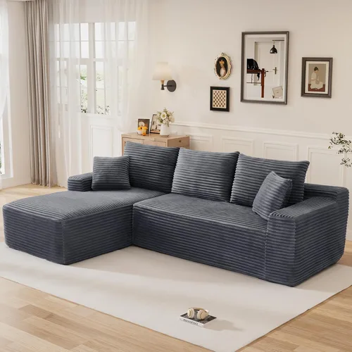 Vista 19 de Sofá modular sin hueso de 95 pulgadas, en forma de L con diván, tapicería de pana suave, asiento profundo, moderno y cómodo sofá para sala de estar