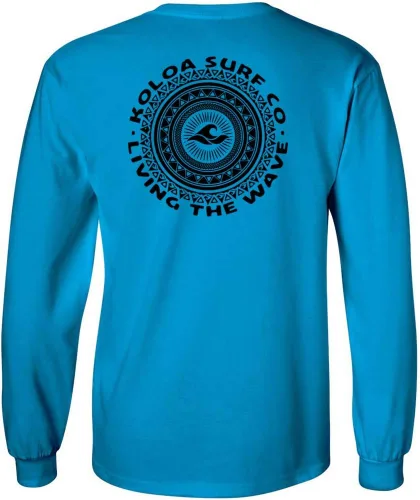 Vista 6 de Koloa Surf - Camiseta de algodón de manga larga con logotipo de círculo tribal para hombre, talla regular, grande y alta Azul acuático/logotipo