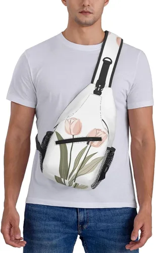 Vista 5 de Bolso bandolera para hombres y mujeres, mochila cruzada floral de tulipán pastel, mochila casual de senderismo para viajes, deportes, correr, bolsa