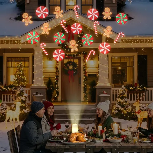 Vista 7 de Proyector de velas sin llama de Navidad, proyector de dulces para interiores, vela LED para vacaciones, funciona con pilas, luz nocturna